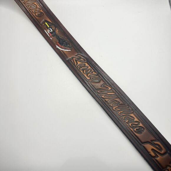 Vintage 80s Rusty Wallace Nascar Hand Tooled Leather Belt Size Medium Handmade - Picture 4 of 10